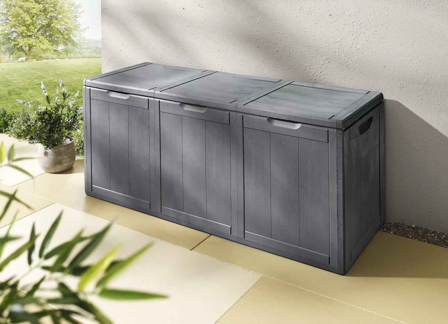 Aufbewahrungsboxen in Holzoptik grau 270 L B118, 5xH51xT44, 5 cm