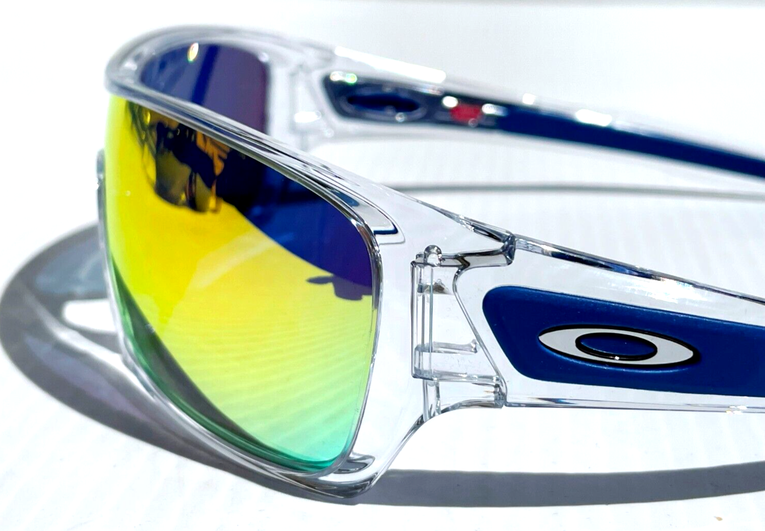 Pre-owned Oakley Turbine Rotor Shiny Clear & Blue Polarized Galaxy Ruby Lens Sunglass 9307 In Red