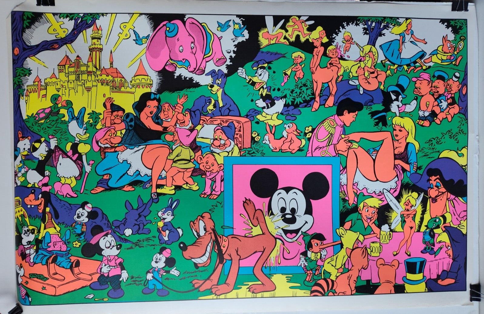 VINTAGE WALLY WOOD DISNEY ORGY PARADOY BLACKLIGHT NEON POSTER 1967