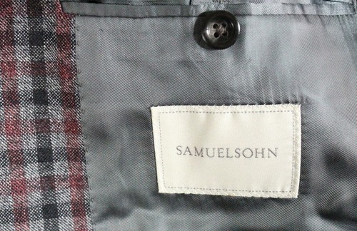 Pre-owned Samuelsohn – Gray Plaid Wool/silk/linen Flannel Blazer, Sizes 38 - 46 In Multicolor