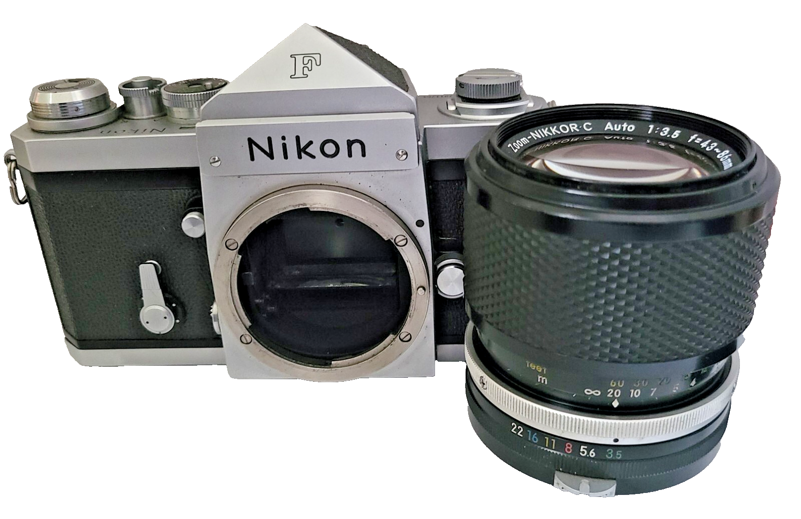 タイムセール‼️Nikon F Eye Level ＋NIKKOR 43-86mm Near MINT ] Nikon F Eye Level Silver 35mm SLR Film Camera