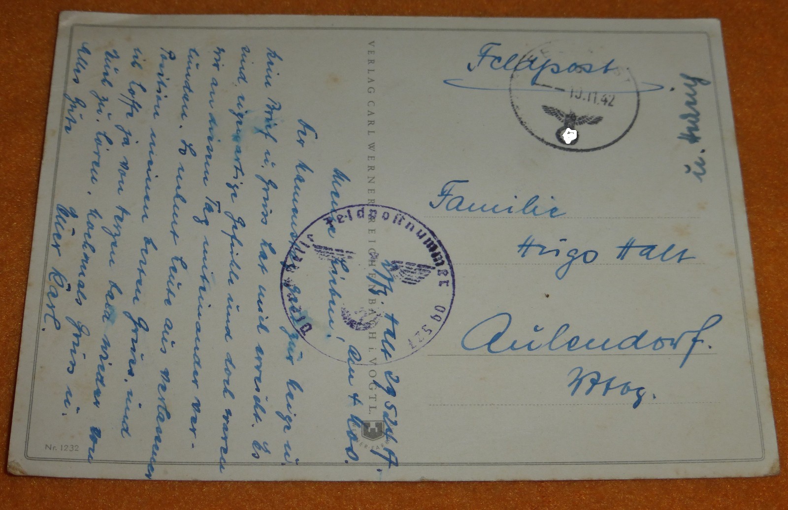 IR 82 Feldpost Komponist & Dichter Hugo Halt (Hans Trossbach) Aulendorf Wttbg.