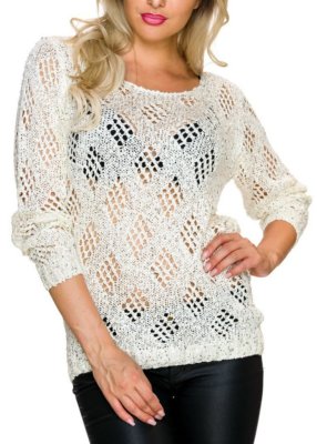 SeXy Damen Pullover Strick Häkel Pulli Glitzer Pailletten Silber 34/36/38 Neu