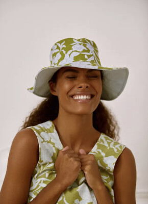 NWT Anthropologie Leyla Cotton Bucket Hat Floral Blue Green O/S