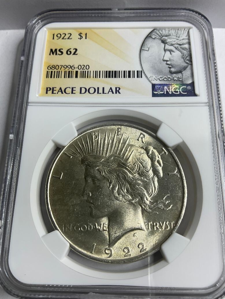 1922 Peace Silver Dollar GRADED MS 62 (NGC #6807996-020) 90