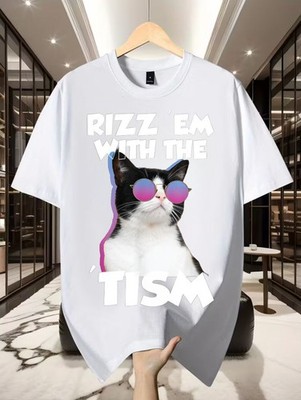 Rizz 'Em With The Tism Cat Meme Rizzler Funny Autism Women's Men's Graphic Tee