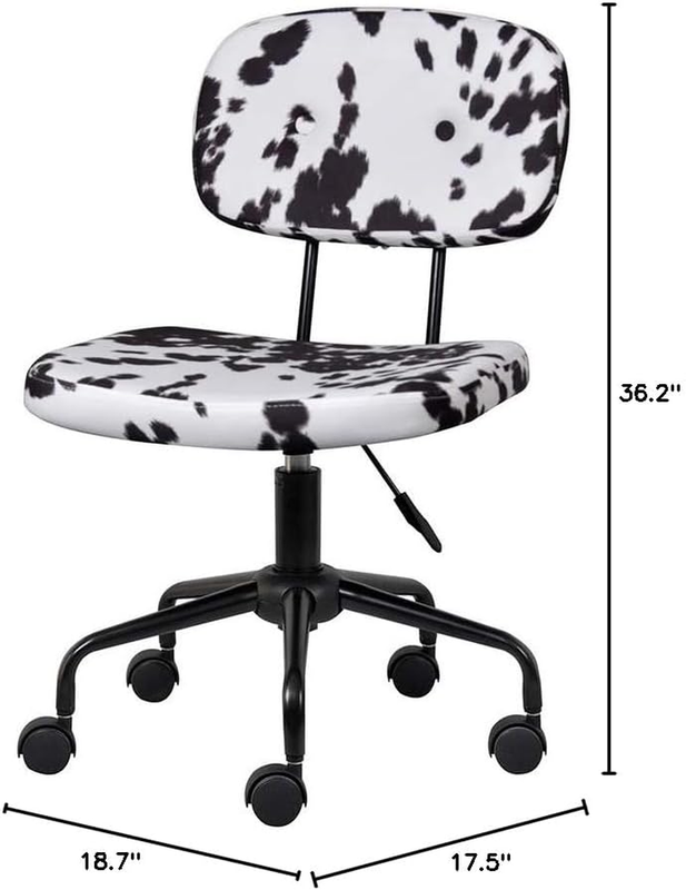 Barnyard Holstein Cow Pattern Home Office Task Chair without Arms, Metal, White