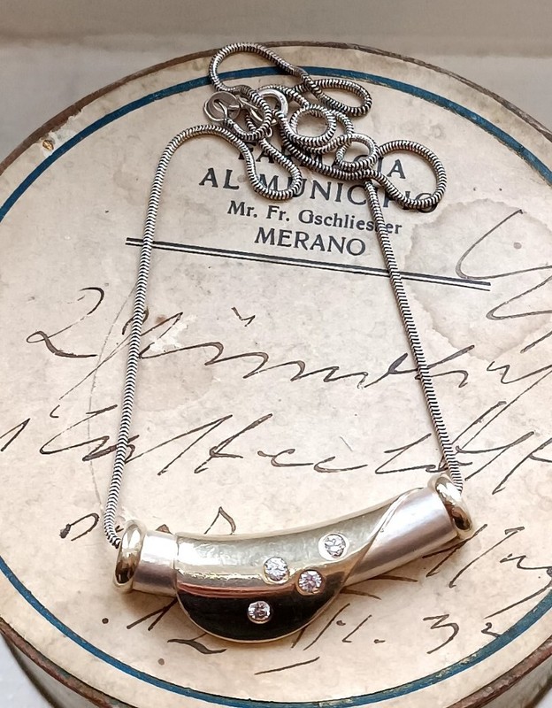 Collier  Kette Silber 925 Steine Vergoldet