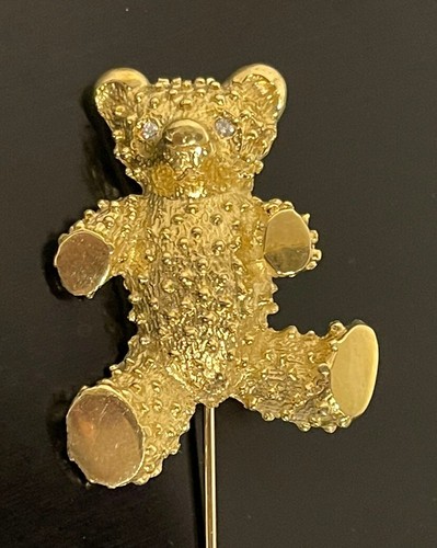 【ひろ】HARPO Bear Brooch 18K Solid Yellow Gold Teddy Bear with Diamond Eyes Brooch