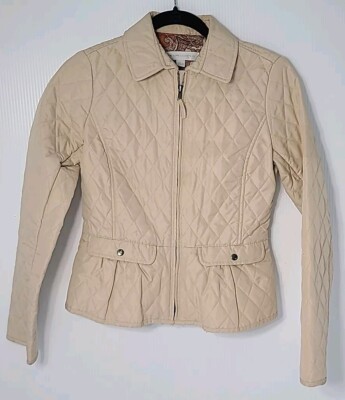 New York & Company Womens Quilted Jacket Size XS Beige Full Zip Pockets