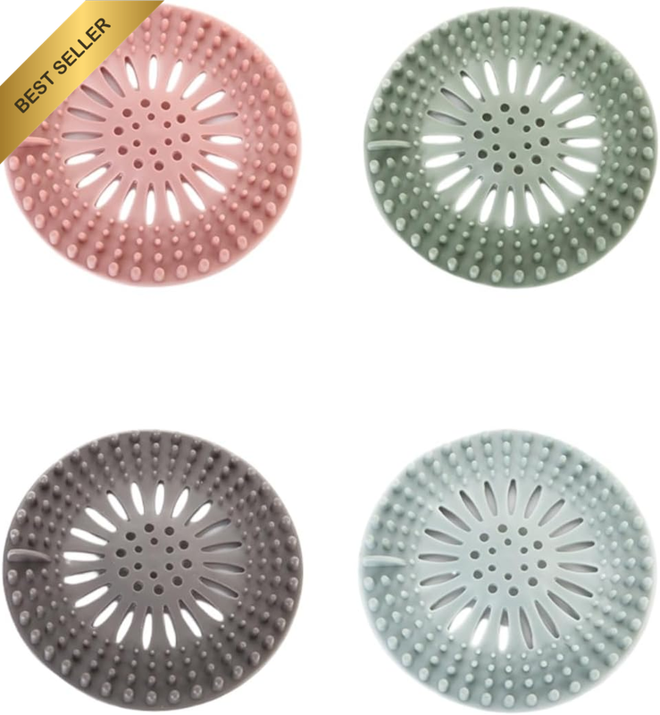 4 Pcs Hair Catcher Drain Cover Set, Silicone Sink Strainer Shower Drain Catcher