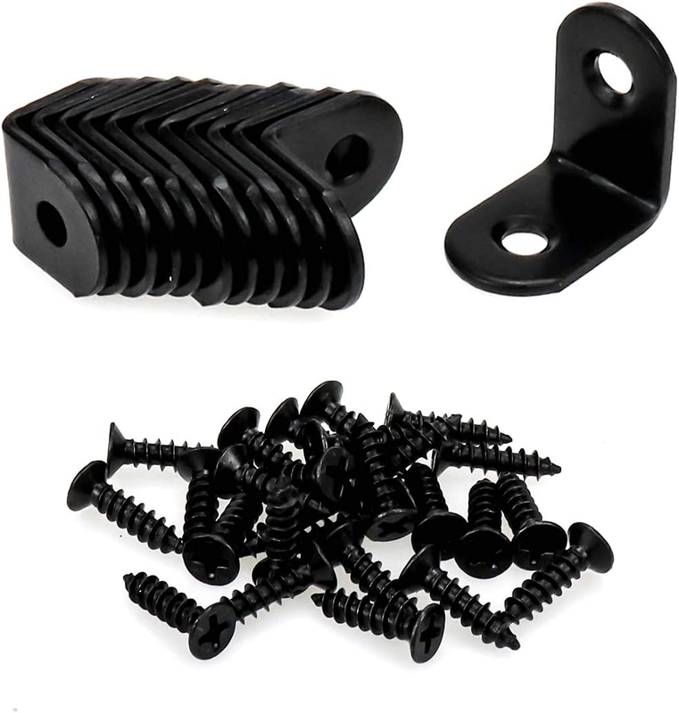 90 Degree Black Right Angle Brackets 2 Hole Small Metal Corner Braces for Wood,