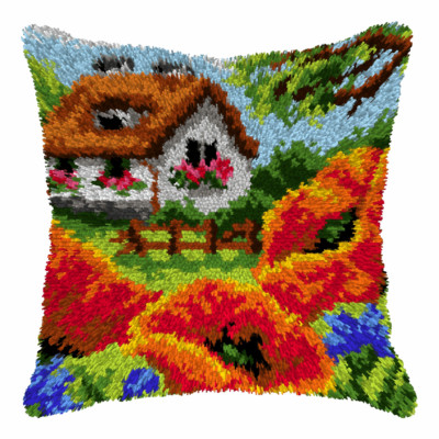 Orchidea Latch Hook Kit: Cushion: Large: Cottage and Poppies