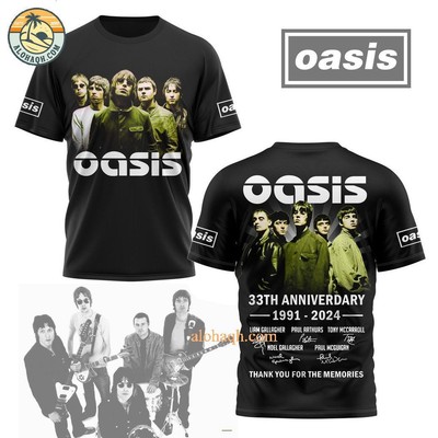 Oasis Band 33th Anniversary 1991-2024 Thank You For The Memories 3D T-Shirt