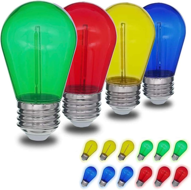 Colored String LED Light Bulbs - 1 Watt Plastic Outdoor Indoor S14 Bulbs for Chr