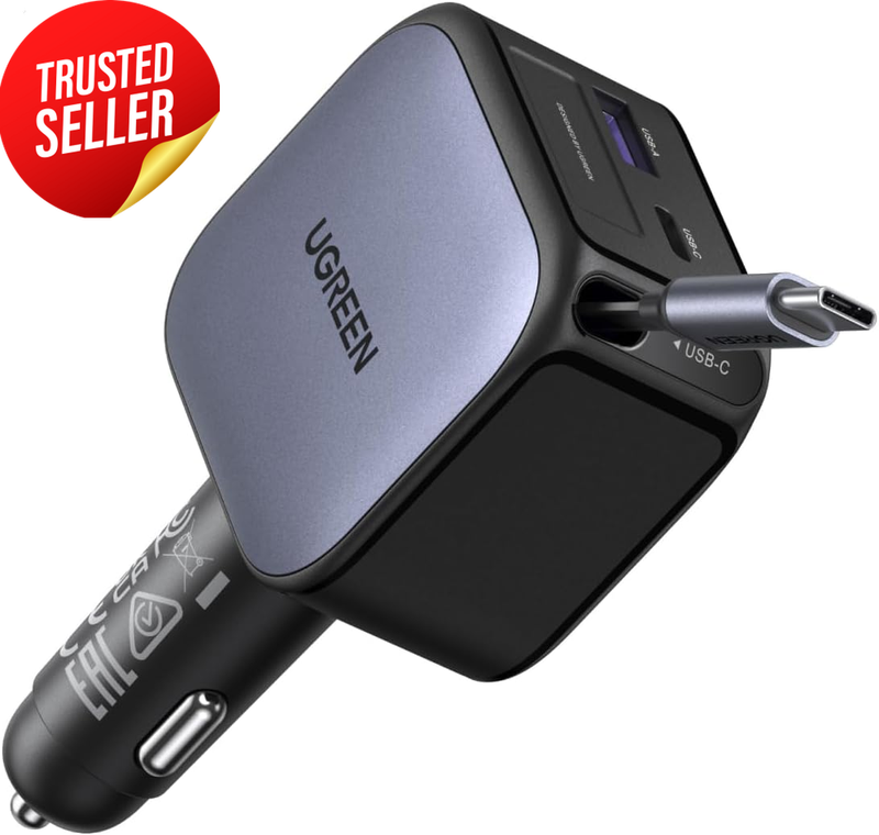 60W Retractable Car Charger 3-In-1 PD QC Fast