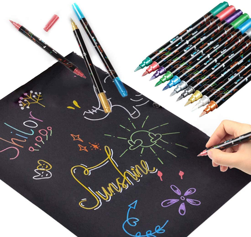 Metallic Markers Double Line Self Outline Pens Dual Tip Metallic Shimmery Colors