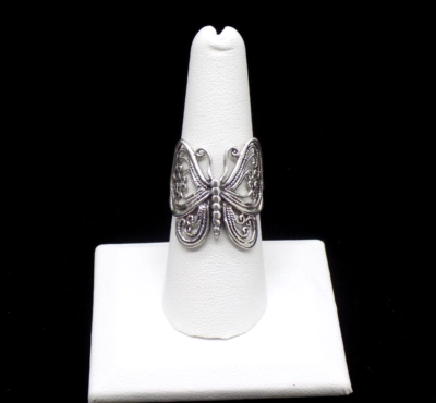 925 Sterling Silver Butterfly Ring Filigree Cut Out Curved Fit