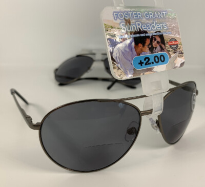 Lot of 2 Foster Grant Bifocal Sun Readers +2.00 UVA-UVB Commander Gun 