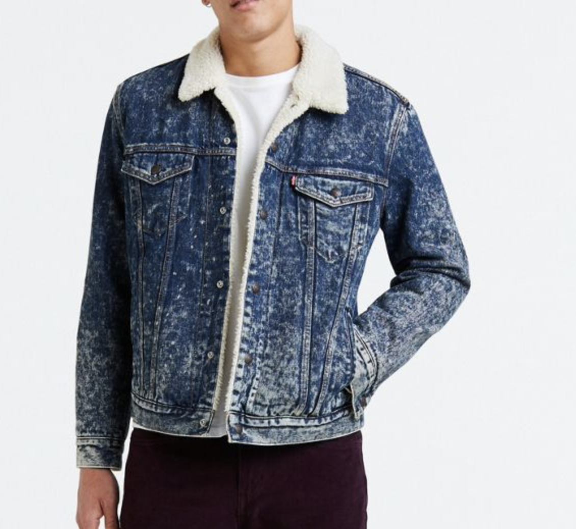

Levis Mens Trucker Jacket Denim Jeans Sherpa Color Blue Hail Storm 163650078, Синий, Levi's Trucker