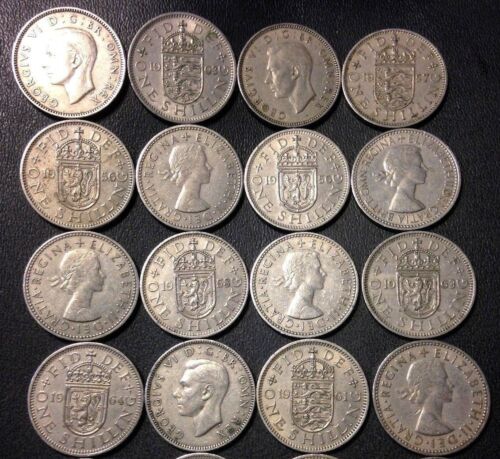 Vintage Great Britain Coin Lot - 16 SHILLINGS - FREE SHIPPING 