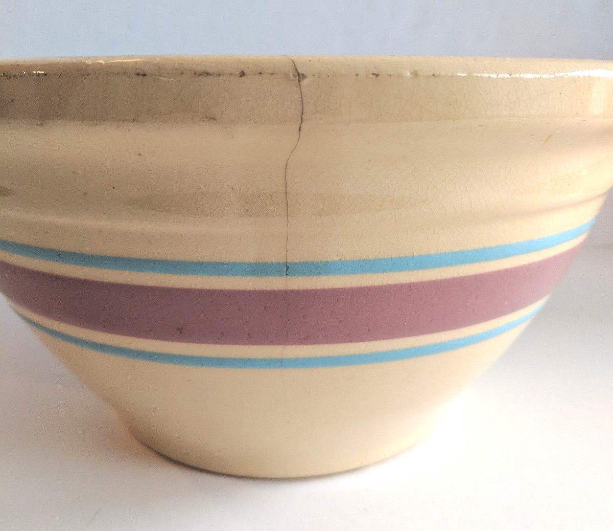 Vtg McCoy USA Ovenware Pottery Mixing Bowls Batter Bowls 12 10 Blue Pink Stripe