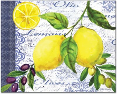 Lemons & Olives Glass Cutting Board, 15'' x 12''
