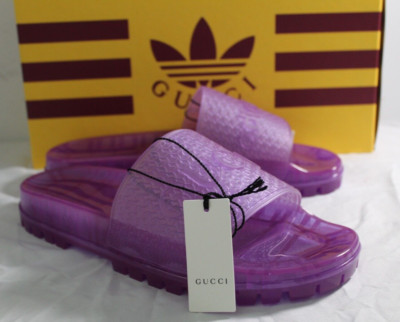 NWB Gucci Adidas X GG ADILETTE TRANSPARENT Slides Slip On Sandals 41 721228