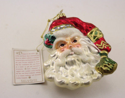 Fitz and Floyd Santa Face Christmas Ornament Classic Traditional Glass Large