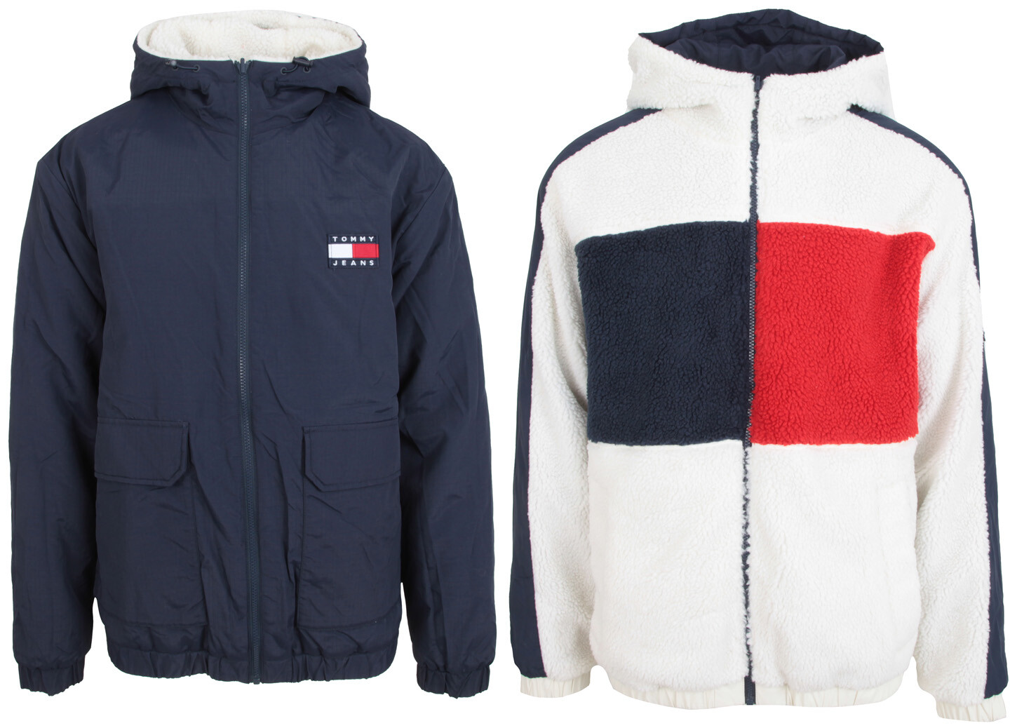 Pre-owned Tommy Hilfiger Jeans Men's Reversible Sherpa Jacket Hooded Size Xl In White