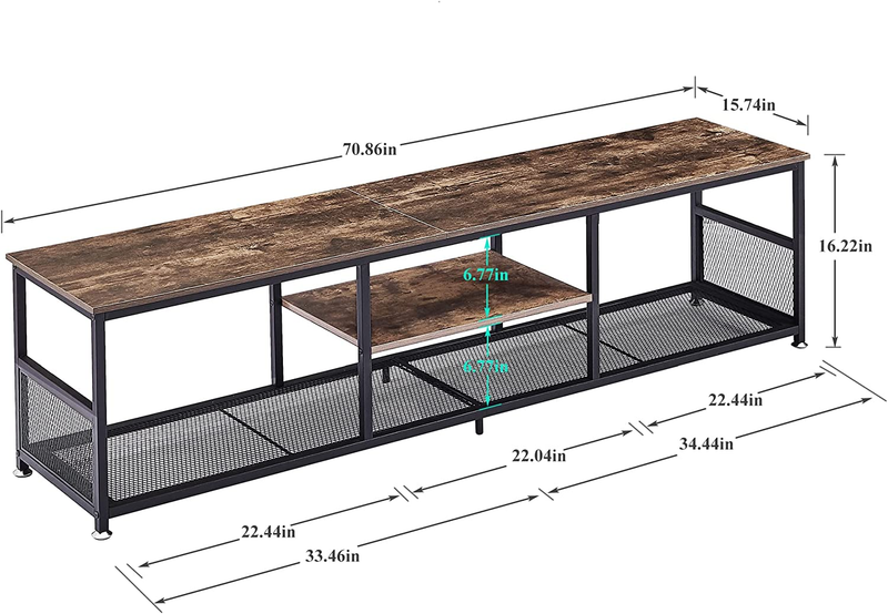 Industrial TV Stand for Televisions up to 80 Inch, 70" Entertainment Center with