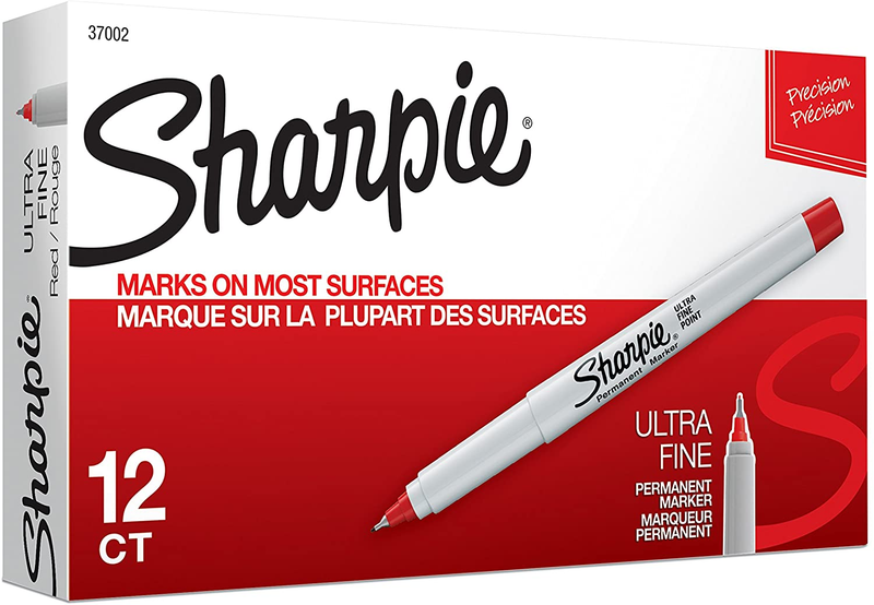 37002 Permanent Markers, Ultra Fine Point, Red, 12 Count