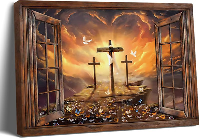 Balgardekor Christian Three Crosses Painting Canvas Print Wall Art Home Decor 1,