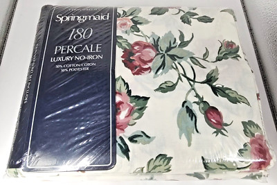 Springmaid Twin Sheet Set 180 Percale Floral Melissa Pink Roses New No Iron USA
