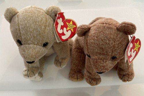 TY Beanie Babies Lot of 2 Bears Almond and Pecan Retired Rare Vintage 1999 PE