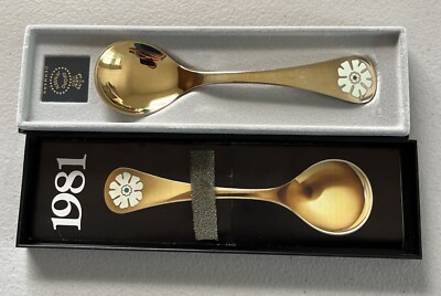 GEORG JENSEN DENMARK ANNUAL 1981 STERLING SILVER GOLD PLATED SPOON BOXED
