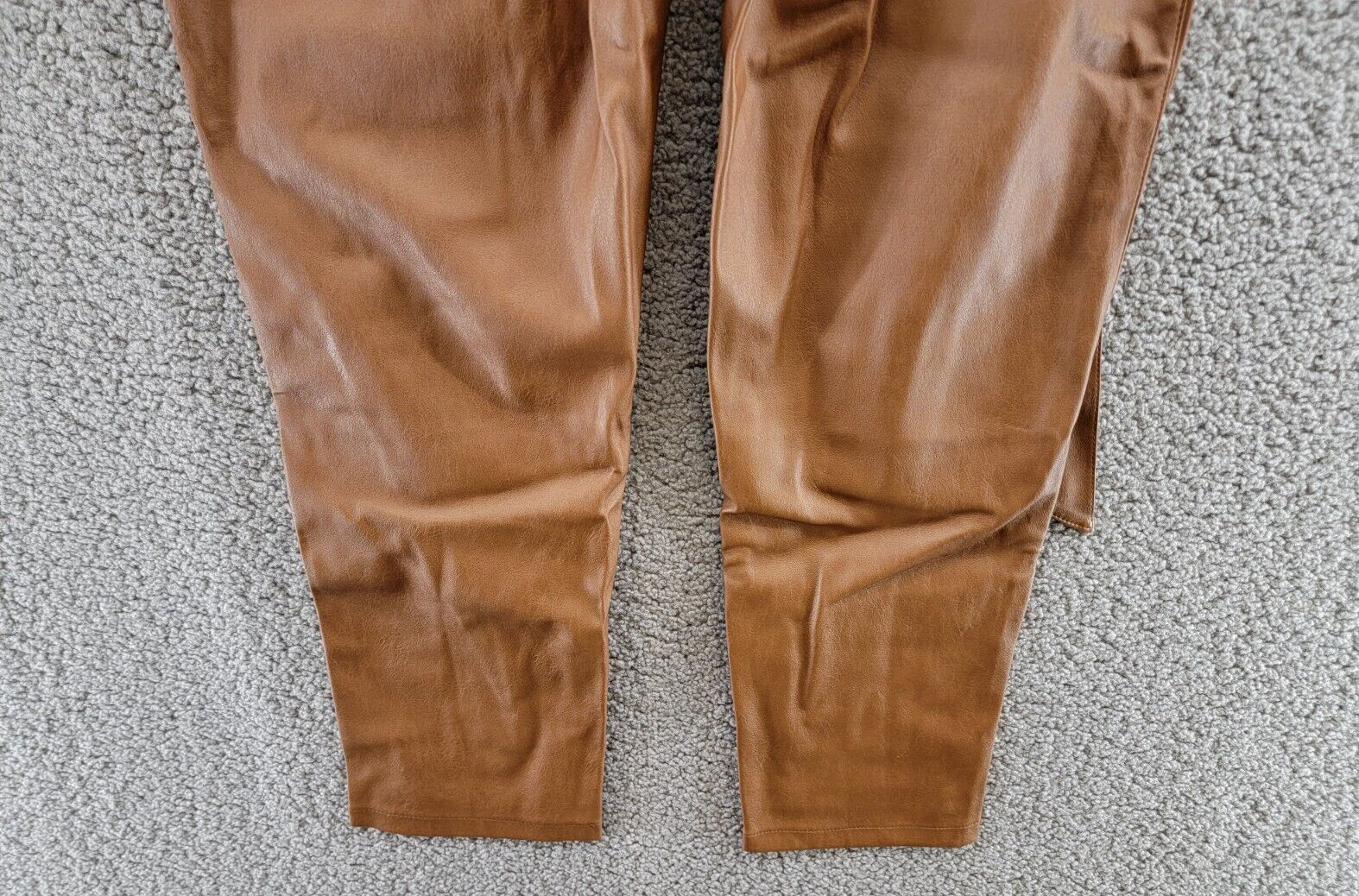 Lucy Paris Faux Leather Paperbag-Waist Pants Women's M Cognac Zip Front Closure - Picture 14 of 18