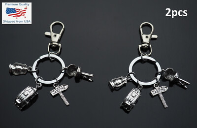 2x PCS Trailer Wagon Camper Camping Lantern BBQ Grill Keychain Key Chain Clip