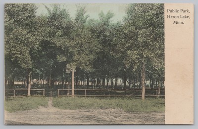 Heron Lake Minnesota~Public Park~Fence Around Dense Trees~c1910 Handcolored