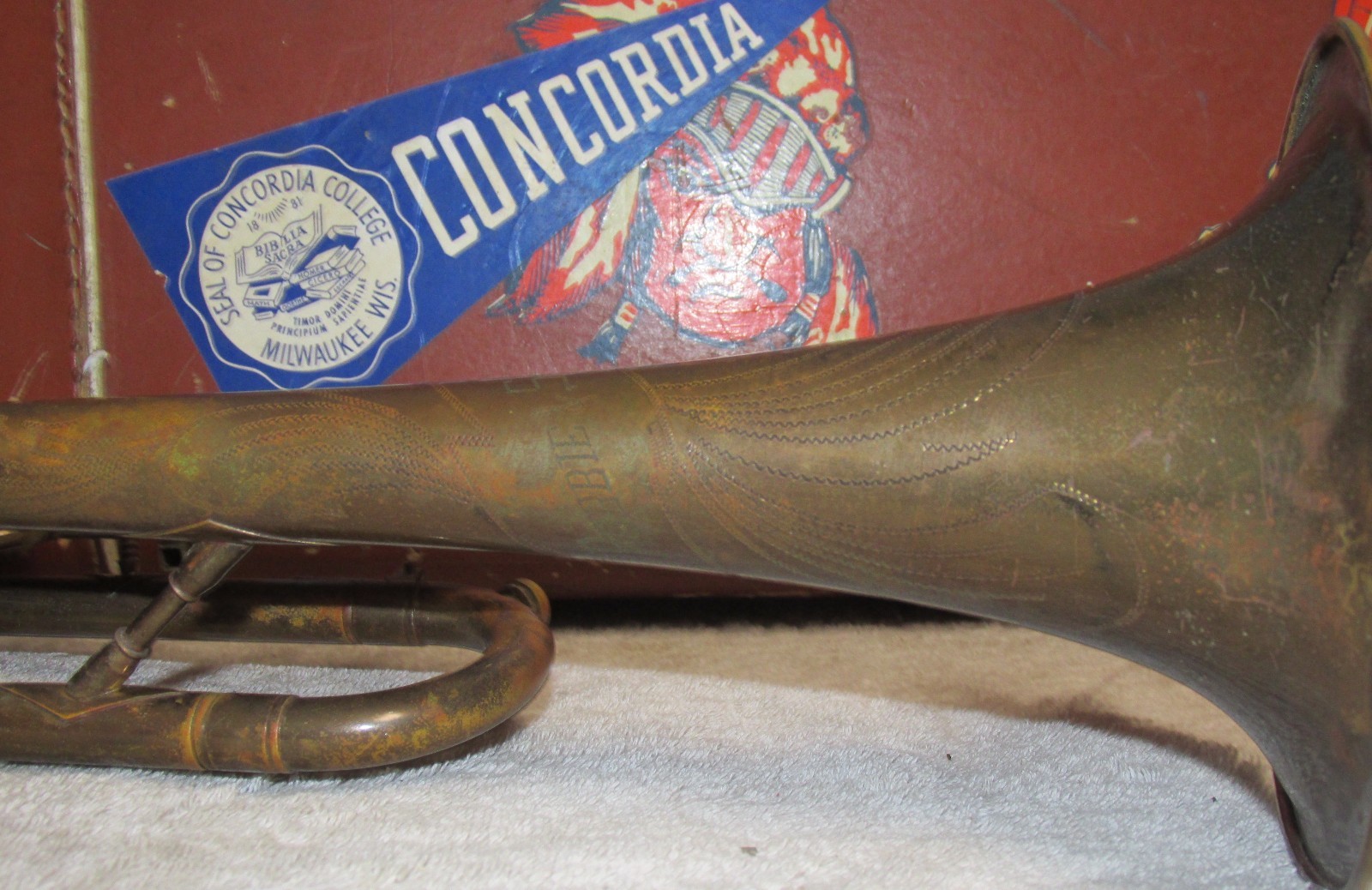 Vtg ROBBIE & SONS Trumpet/Horn w/Getzen Mouthpiece/Case U of I/Concordia J0613