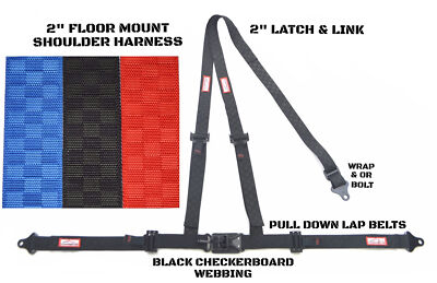 RACERDIRECT 2'' LATCH & LINK Y FLOOR MOUNT HARNESS 3 POINT BLACK CHECKERBOARD