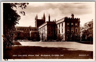 Antique RPPC Postcard New College The Gardens Oxford, Uk 1920s