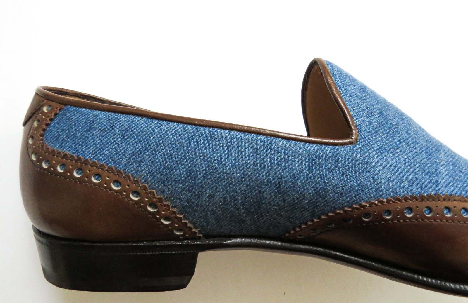Pre-owned Brioni $1225  Brogue Two Tone Denim Leather Loafers Shoes 9.5 Us 42.5 Euro 8.5 Uk In Multicolor