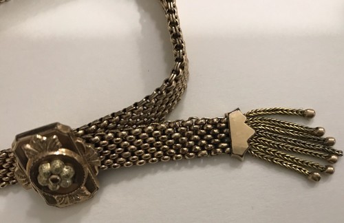 Beautiful Vintage Adjustable Victorian Mesh  Slide Tassel Gold Filled Bracelet