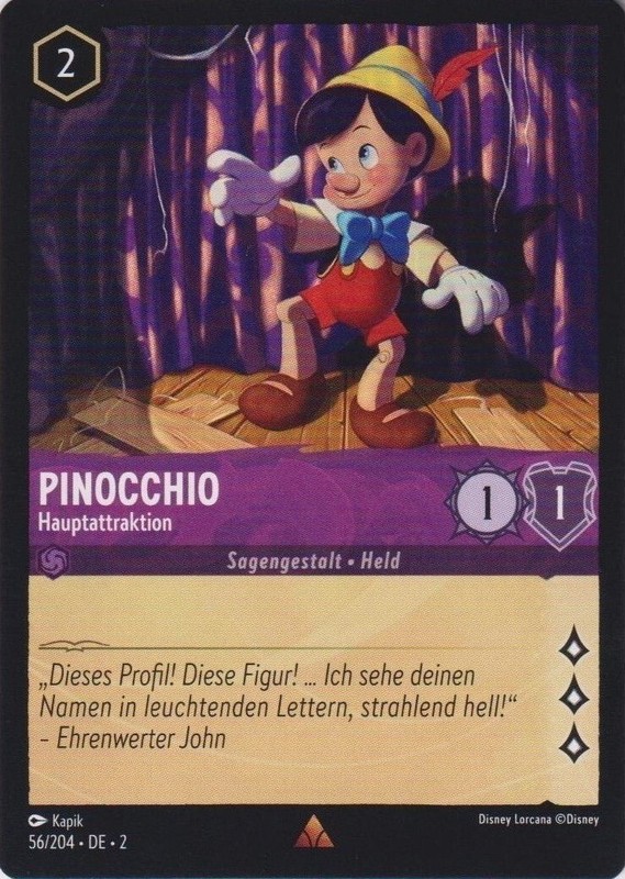 Disney Lorcana Tcg Card - Pinocchio - Hauptattraktion 56/204 - 2rof - Rare