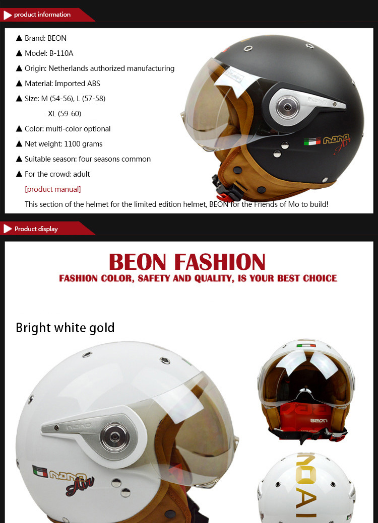 Download BEON 110A Retro Motorcycle Helmet 3/4 Open Face Chopper ...