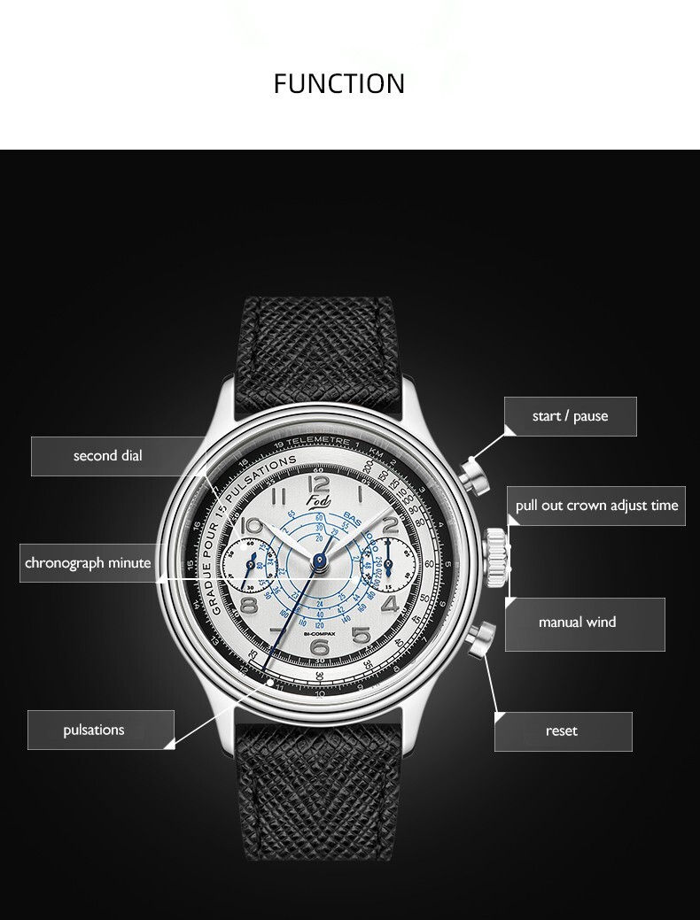 Pre-owned Merkur Mens Chronograph Watches Fod Watch Hand Wind Mechanical Pulsations Ty2901