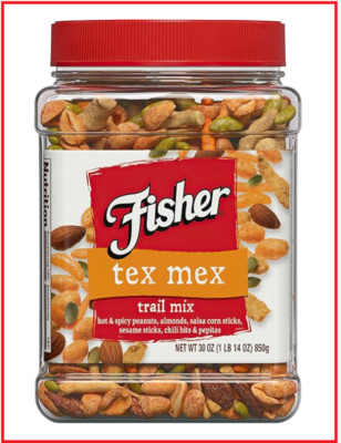 Fisher Snack Tex Mex Trail Mix, Hot and Spicy Peanuts, Almonds, 30 Ounces