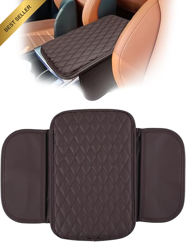 1 PCS Brown Car Center Console Cover, Leather Auto Armrest Cover Protector,With