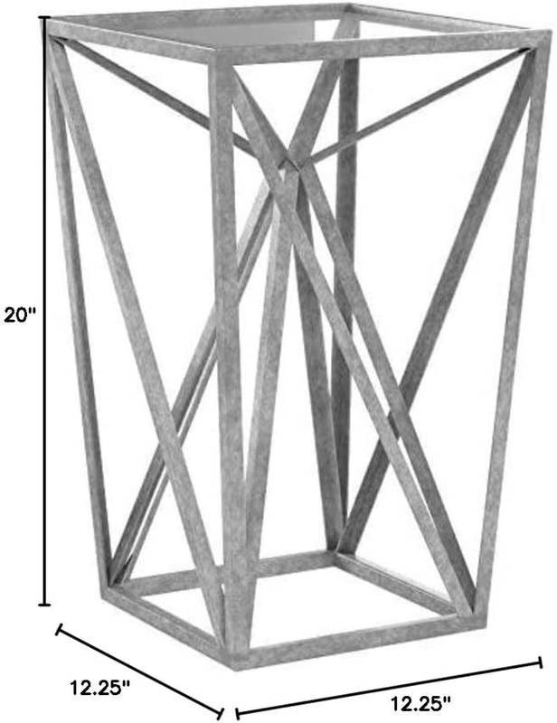 Zee Accent Tables for Living Room, Glass Top Hollow, Small Metal Frame Geometric